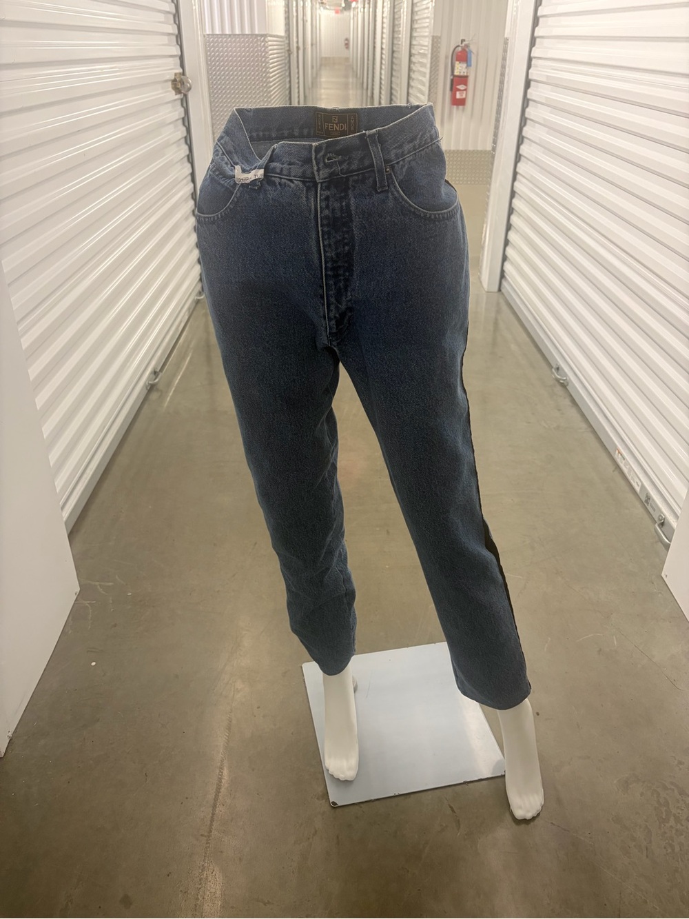 VINTAGE FENDI JEANS HIGH RISE TWO TONE DENIM BLACK SIDE STRIPE